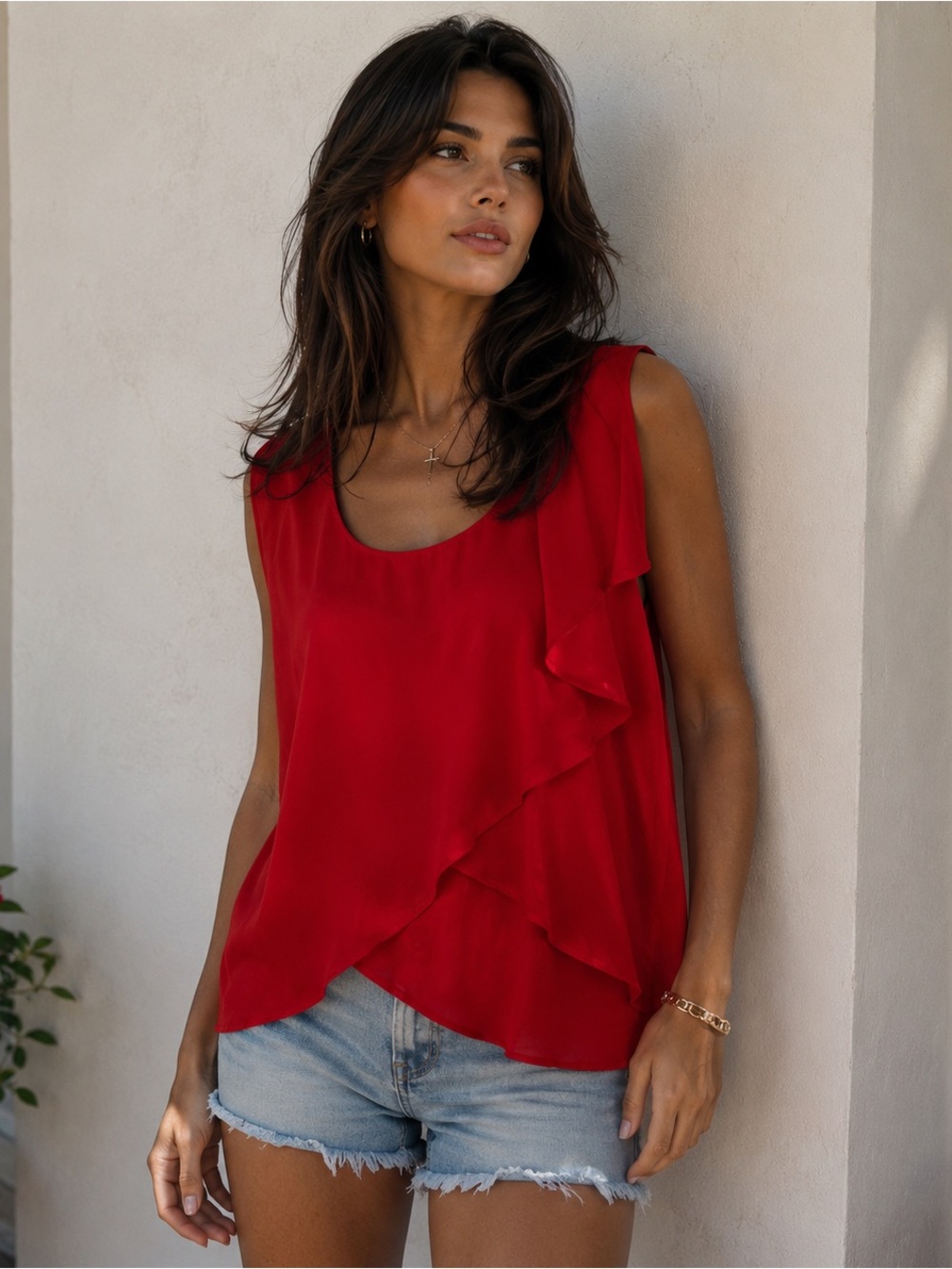 Joseph Ribkoff Red Layered Sleeveless Tunic Top Women’s 16 Flowy